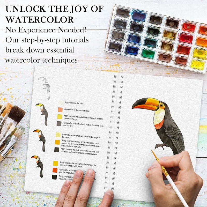 ADEVIAN Watercolor Workbook, Watercolor Workbook Paint Book Beginner Friendly, 12 Different Patterns Stress-Relieving Art Crafts for Creative Exploration Gift for Women Adults Teens (Bird, 1) - Image 4